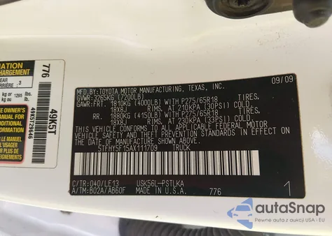 2010 Toyota Tundra Limited 5.7L V8 из США, поврежденный, VIN 5TFHY5F15AX111709